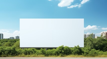 Fototapeta premium In the background of suburban scenery, a vertical white billboard. Mockup. Generative ai.