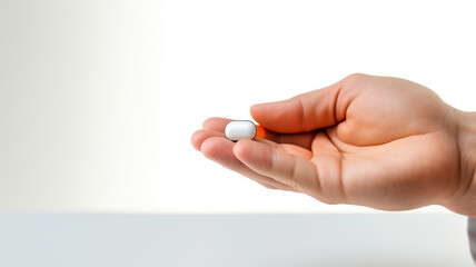 Pills in hand on a light  background