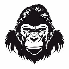 Naklejka premium black background minimalist mad gorilla face motif logo design with a unique perspective. The logo should be flat, with the gorilla face represented by simple shapes and lines