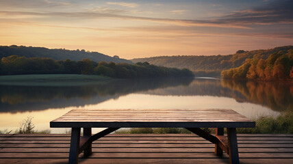 bench on shore and fisherman boat