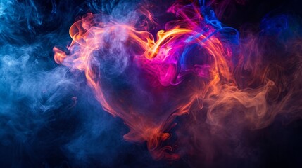 Heart shaped smoke, Cyber â€‹â€‹neon colors, futuristic smoke and fog heart on dark background    