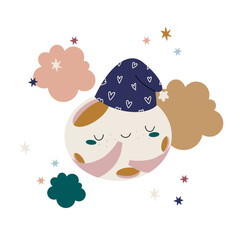 Cute Cosmic Set  with Doodle Meteorites and Planet. Collection of naive stellar stickers. Cosmic Scandinavian vector collection.