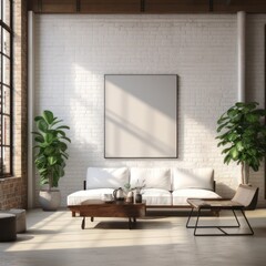 Comfortable Living Room with Artistic Architecture and Indoor Greenery, industrial style house.	
