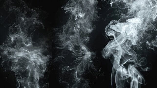 image collage of grey smoke over black dark background    