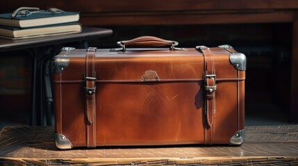 Luxury leather suitcase, closed and shiny, perfect for business travel   