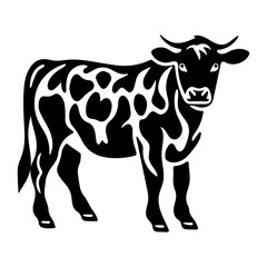 Pet cow in linocut textured style. Isolated on white background vector illustration