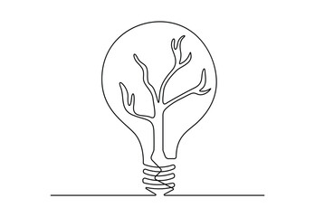 Continuous single line drawing of light bulb with plant. Concept green energy. Vector illustration. Free vector.