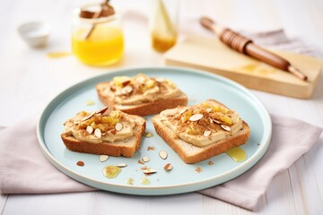 bread slices with almond butter and banana topping