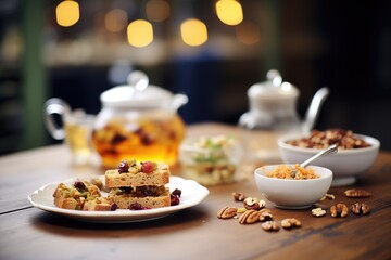 bread with a side of mixed nuts and dried fruits - obrazy, fototapety, plakaty