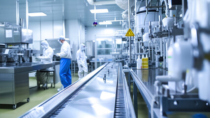 Production line of the plant for the production of alcoholic beverages. Industrial background