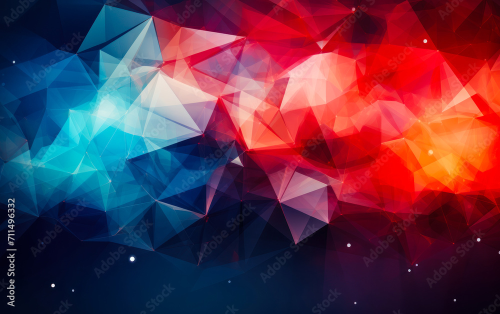 Poster abstract geometric background with a dynamic red and blue polygonal structure, symbolizing network c