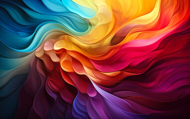 Obraz premium Vibrant waves of multicolored abstract shapes flowing dynamically across the frame, representing energy, motion, and a spectrum of emotions