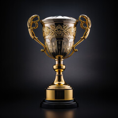 Golden sports cup award isolated on clear black background 