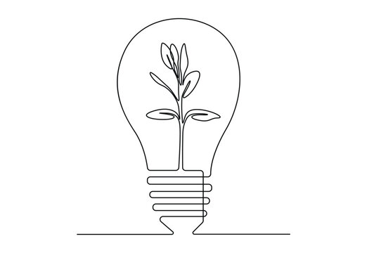 Continuous single line drawing of plant inside light bulb. Concept of green energy or eco energy. Vector illustration. Free vector.