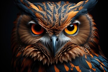 Captivating and fierce, an orange-eyed screech owl surveys its wild domain with piercing intensity