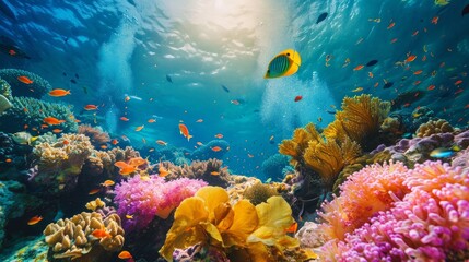 Fototapeta na wymiar Underwater coral reef teeming with colorful sea life 