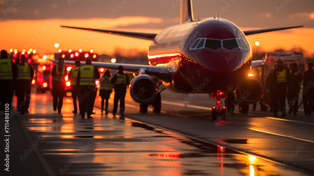 Wall mural airplane at sunset