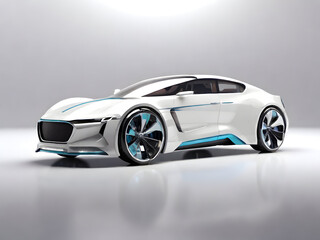 Futuristic white car on a light background.Generative AI.