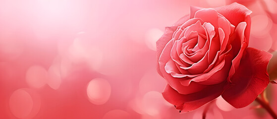 Red rose on a red-pink tone background, with gradient colors. space to tex, power point present station, wallpaper and background concept. - obrazy, fototapety, plakaty