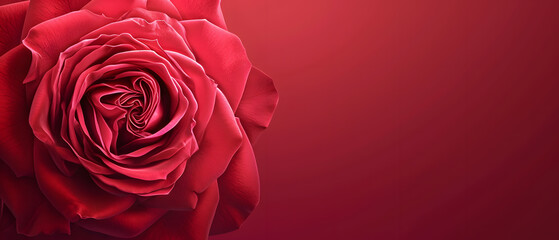 Red rose on a red-pink tone background, with gradient colors. space to tex, power point present station, wallpaper and background concept. - obrazy, fototapety, plakaty