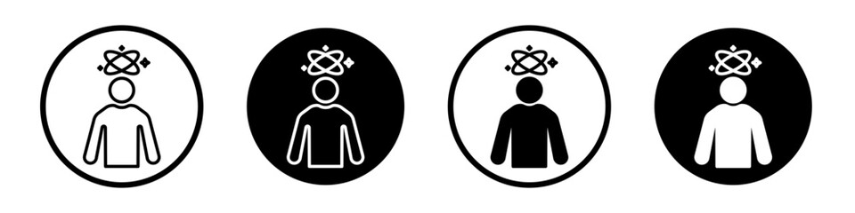 Dizziness icon set. Sick dizzy head vertigo vector symbol in a black filled and outlined style. Body motion imbalance sign. - obrazy, fototapety, plakaty