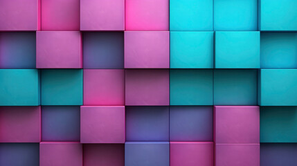 Turquoise and purple blocks, closeup of mosaic cuboids, graphics for backgrounds in layers 3d, wall texture for web business