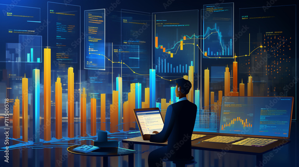 Wall mural Data-Driven Insights: Navigating the Landscape of Business Numbers, Reports, and Data Science