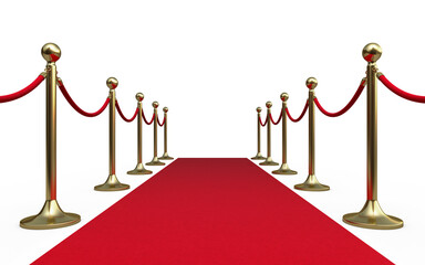 Barrier rope and red carpet (isolated on white and clipping path)
