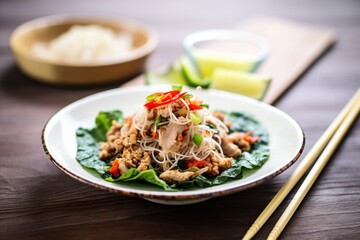 asian-inspired turkey lettuce wraps with glass noodles