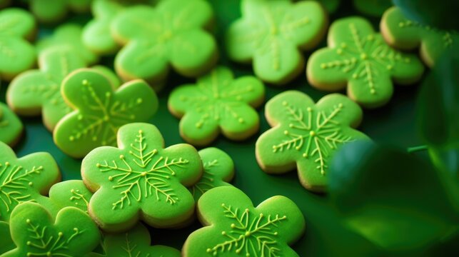 Green cookies for Saint Patrick's Day background - Powered by Adobe