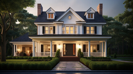 Fototapeta na wymiar Architectural Grace: Classic Design of an American Colonial Style House