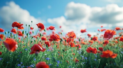 Fototapeta premium red poppy flower on field in summer season