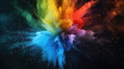 Colorful powder explode on black background happy holi day background