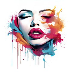 Vibrant Kiss: An Artistic Fusion of Color Splashes and Sensual Lips.