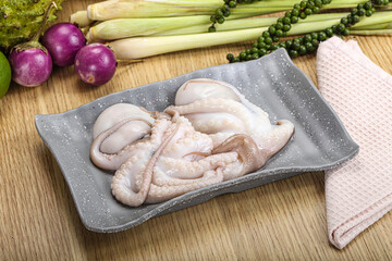 Delicous fresh raw uncooked octopus