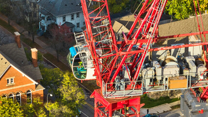 Aerial Close Up of Red Crane in Suburban Ann Arbor