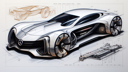 Designing the Future: Industrial Designer Sketching Car Concepts on Paper
