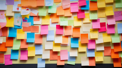 Fototapeta premium Ideas in Bloom: Vibrant Sticky Notes Adorn a Creative Canvas