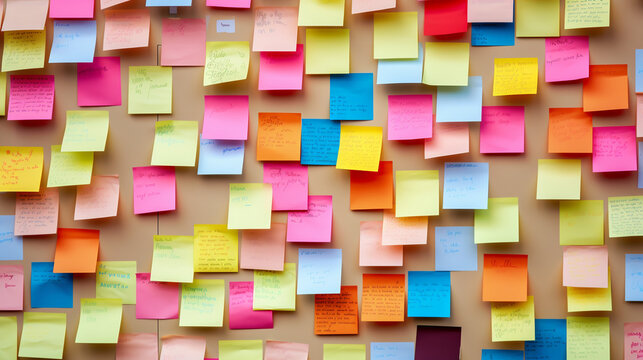 Ideas in Bloom: Vibrant Sticky Notes Adorn a Creative Canvas