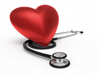 Stethoscope and heart render (isolated on white and clipping path)
