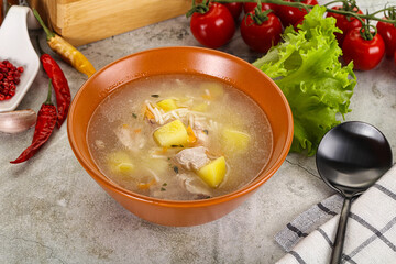 Homemade chicken soup with vegetables