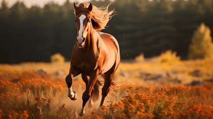 A horse running in a field