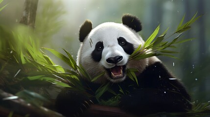 A panda chewing on bamboo