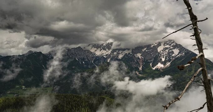 Steiner alps in Slovenia during a clouded spring day with occasional sunshine
