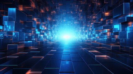 Digital virtual tunnel in cyberspace, database texture background. Perspective view of abstract futuristic space with cyber data and lights. Concept of technology, future, network