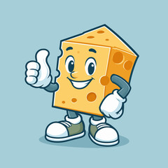 Cute Cheese Mascot Character isolated on a blue background