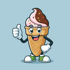 Cute Ice Cream Mascot Character isolated on a blue background