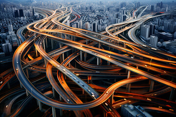 Multi-level roads. transport routes in a big city. traffic jams, traffic. Roads in the cities of the future