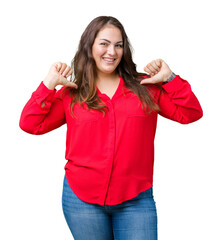Beautiful plus size young business woman over isolated background looking confident with smile on face, pointing oneself with fingers proud and happy.