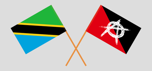 Crossed flags of Tanzania and anarchy. Official colors. Correct proportion